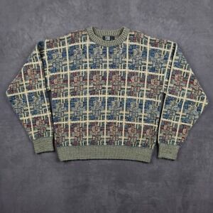 Vintage 90s‎ TSR Sweater Mens XL Plaid Knit Pullover Long Sleeve Crew Neck